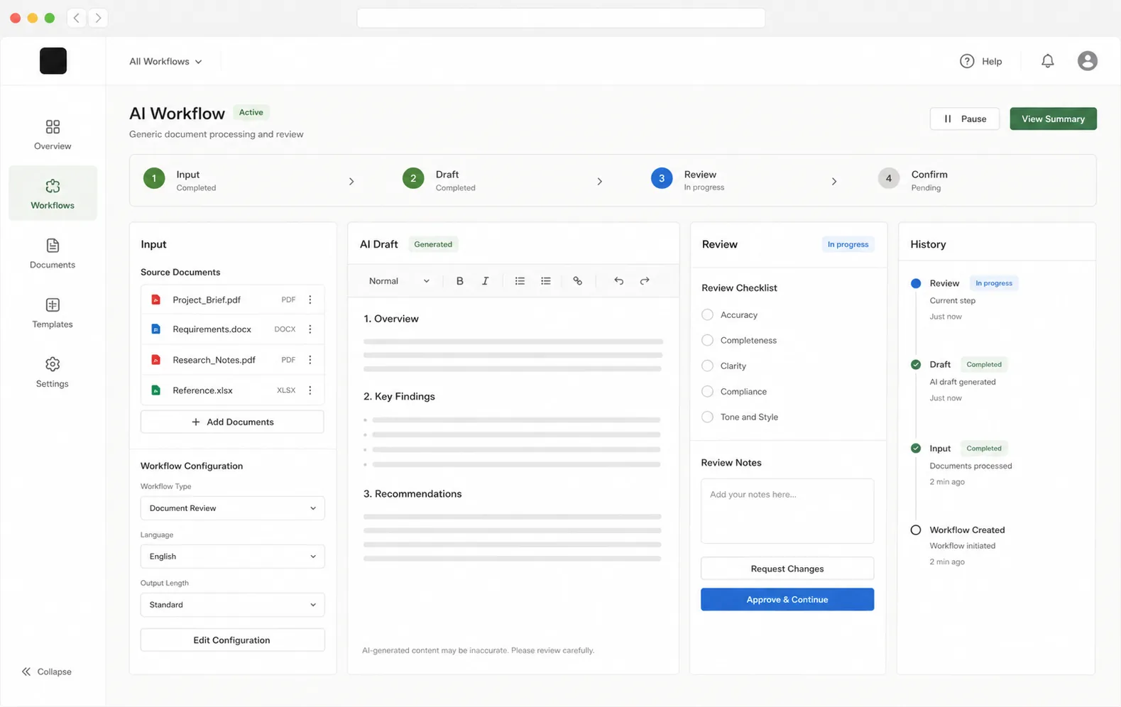 High fidelity AI workflow web interface