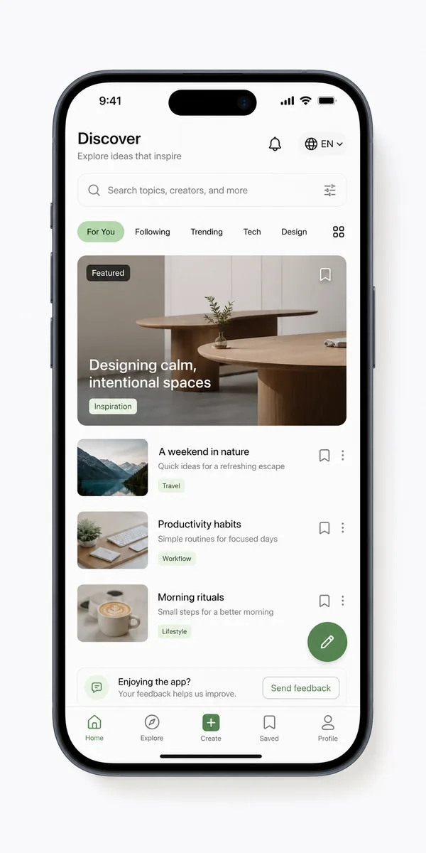 High fidelity mobile content app interface