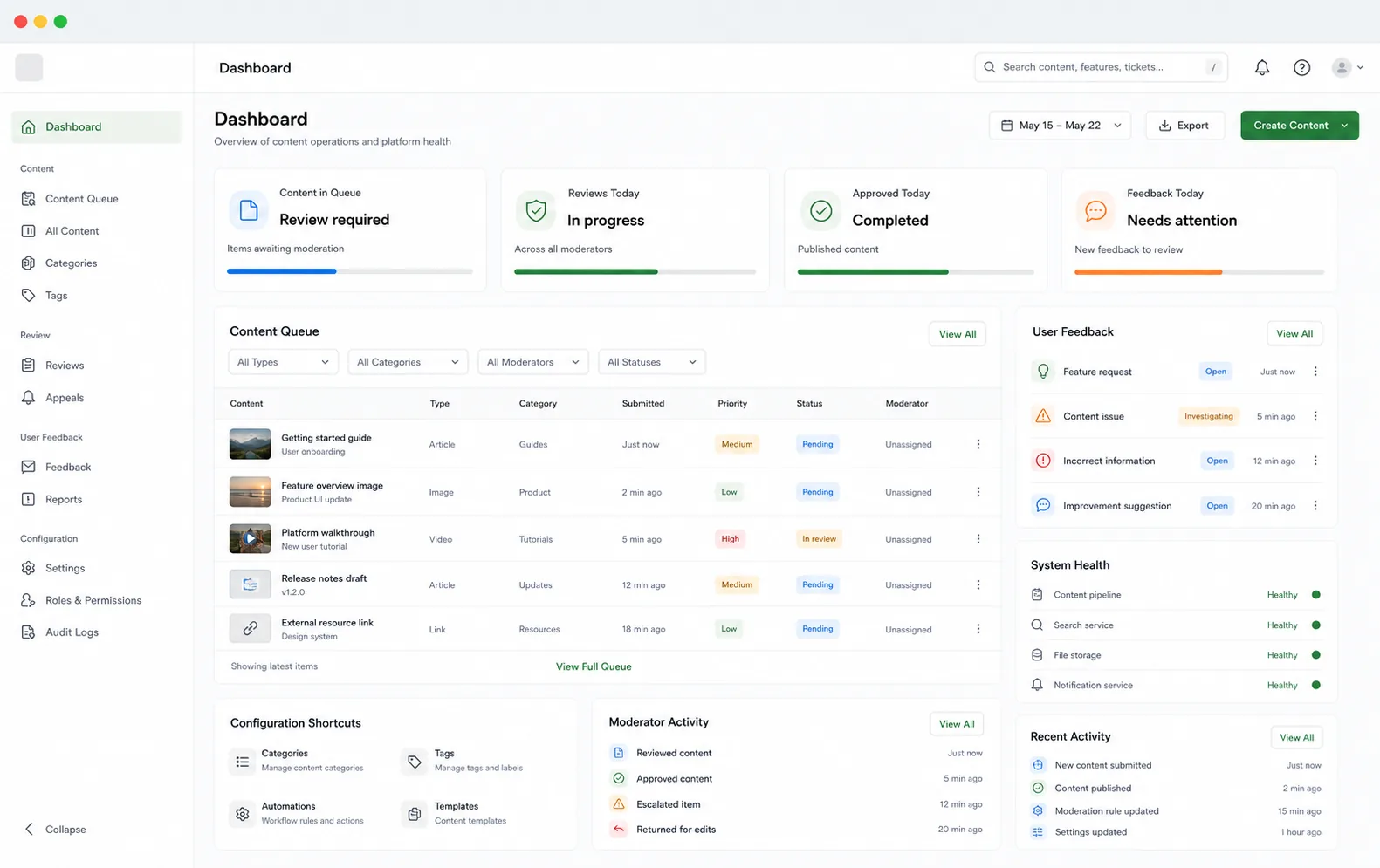 High fidelity operations management dashboard